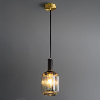 Oval Ribbed Pendant Light - Modern Glass Pendant Lamp for Kitchen Island Lighting