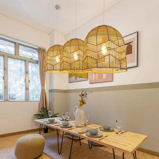 Woven rattan pendant lamp — boho hanging light fixture