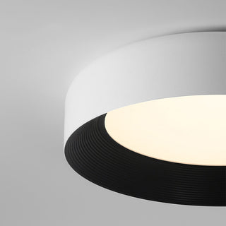 Black metal LED ceiling fixture in living room, modern design