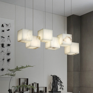 White alabaster geometric pendant lamp — artistic modern ceiling