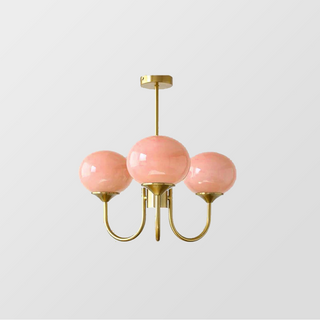 Pink glass chandelier modern bubble design ceiling close-up
