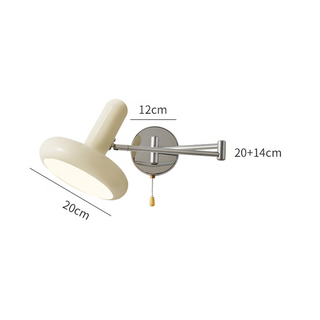Retro white metal swing arm wall sconce close-up — adjustable