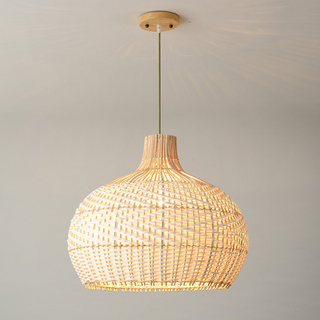 Rattan handwoven pendant in interior — adjustable ceiling lamp