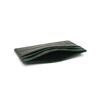 crocodile card holder haven italian leather wallet embossed green pattern side view