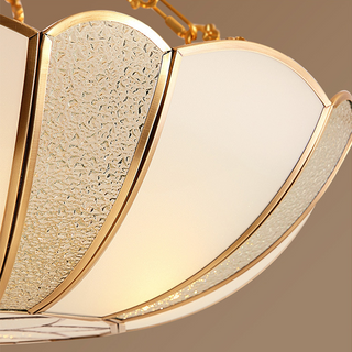 Hanging scalloped brass ceiling light – 4-light chain side view