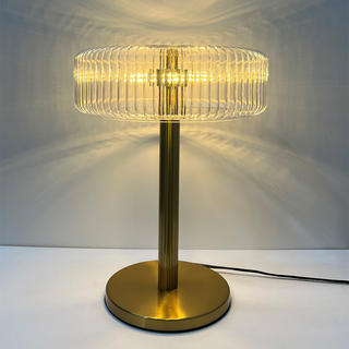 Gold clear glass lamp setting — modern bedroom wide