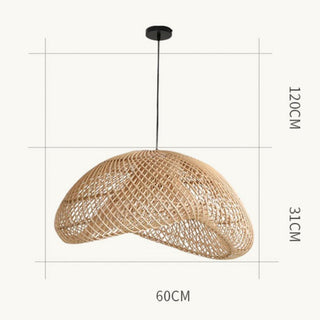 Bauhaus rattan cloud pendant top view — handmade ceiling fixture