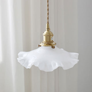 Nordic glass pendant with vintage brass kitchen fixture