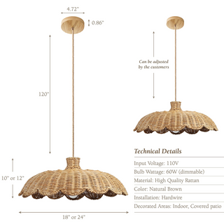 Rattan medium pendant over dining area — boho wooden