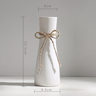 white ceramic vase modern minimalist kyathos decorative flower holder hemp rope set view