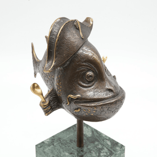 bronze chef fish unique outdoor marine art collectible sculpture side view