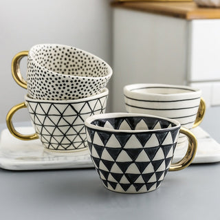 hand painted ceramic mugs luxury porcelain drinkware gold handle 350ml cup side detail