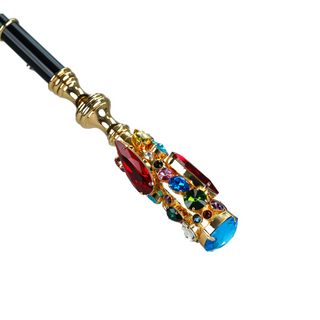 Handcrafted black jacquard umbrella gold crystal handle