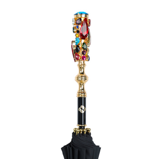 Limited edition black jacquard canopy goldplated crystal handle Italian men's umbrella canopy