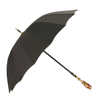 Limited edition black jacquard canopy goldplated crystal handle Italian men's umbrella side