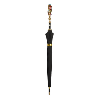 Limited edition black jacquard canopy goldplated crystal handle Italian men's umbrella close-up