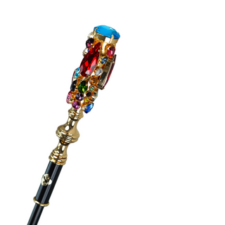 Limited edition black jacquard canopy goldplated crystal handle Italian men's umbrella back