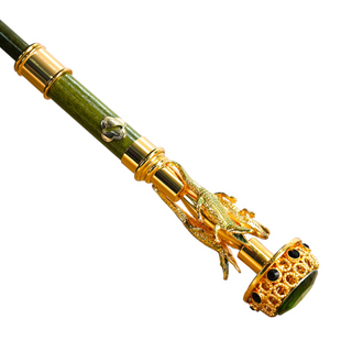 Luxury dark green 24K gold handle handmade Italian men's umbrella angle