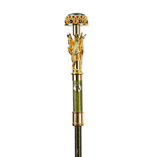 Luxury dark green 24K gold handle handmade Italian men's umbrella detail