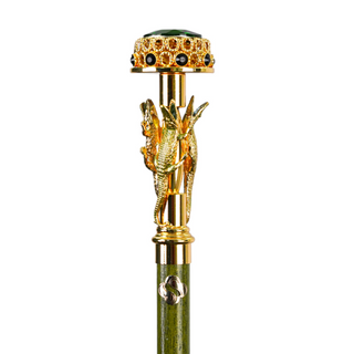 Luxury dark green 24K gold handle handmade Italian men's umbrella canopy detail