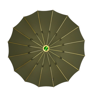 Luxury dark green 24K gold handle handmade Italian men's umbrella back view