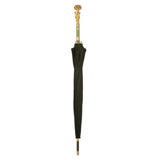 Luxury dark green 24K gold handle handmade Italian men's umbrella close-up