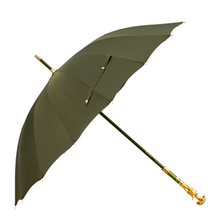 Luxury dark green 24K gold handle handmade Italian men's umbrella side view