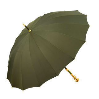Luxury dark green 24K gold handle handmade Italian men's umbrella open canopy