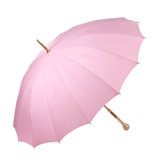Designer pink umbrella – gold handle side profile