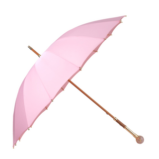 Pink Italian umbrella – quartz handle and ribs close-up