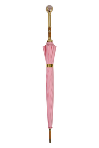 Designer pink umbrella – gold plated handle open canopy
