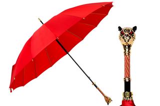Designer red luxury umbrella limited edition panther handle front