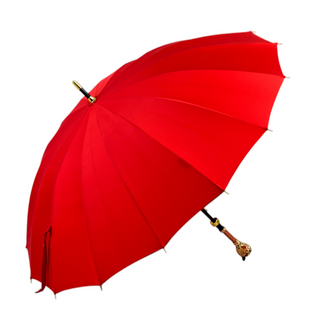 Handmade designer red umbrella panther handle open canopy