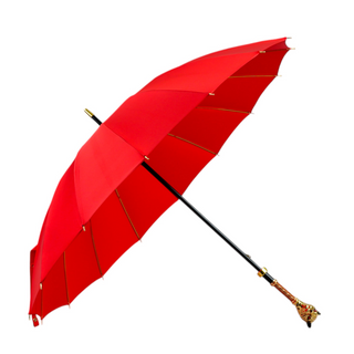 Luxury limited edition red jacquard canopy 24K gold panther handle Italian umbrella side