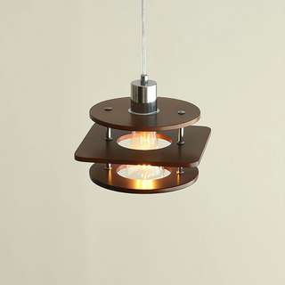 Walnut wood pendant from below — retro small dining light