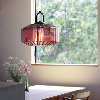 Mid Century Pendant Light – Striped Glass Lamp with E27 Bulb Base for Living Room
