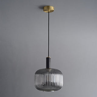Oval ribbed pendant in kitchen — glass modern island lamp