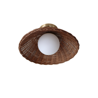 Rustic glass globe bamboo wall sconce — rattan eco fixture