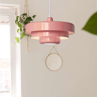 Mid-century pendant with rustic round iron shade