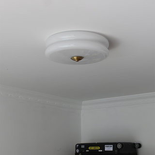 Art Deco ceiling light, cream LED cake lamp with jade finish