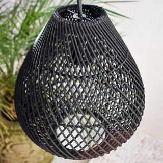 Handwoven pendant with black wicker — boho kitchen