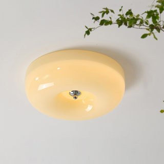 Cream flush mount ceiling light, round frosted glass shade bedroom lamp