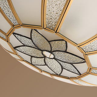4-light brass scalloped ceiling fixture – chain hanging detail