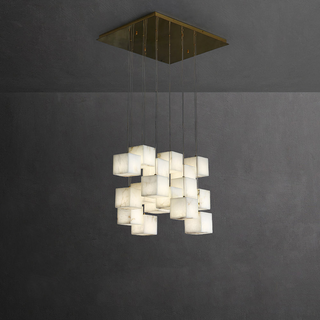 Modern geometric pendant side view — alabaster white hanging lamp