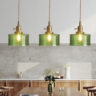 Vintage Glass Pendant Light - Elegant Cylindrical Glass Lamp for Kitchen Island