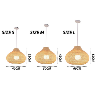 Rattan boho pendant lamp top view — wood finish ceiling fixture