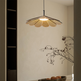 Boho LED rattan pendant from above — adjustable ceiling lamp