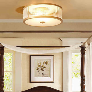 Round vintage brass ceiling fixture – warm finish side