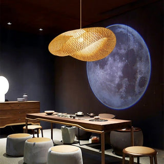 Modern kitchen bamboo pendant with natural rattan weave