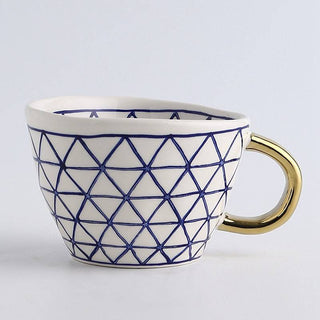 hand painted ceramic mugs luxury porcelain drinkware gold handle 350ml cup overhead view